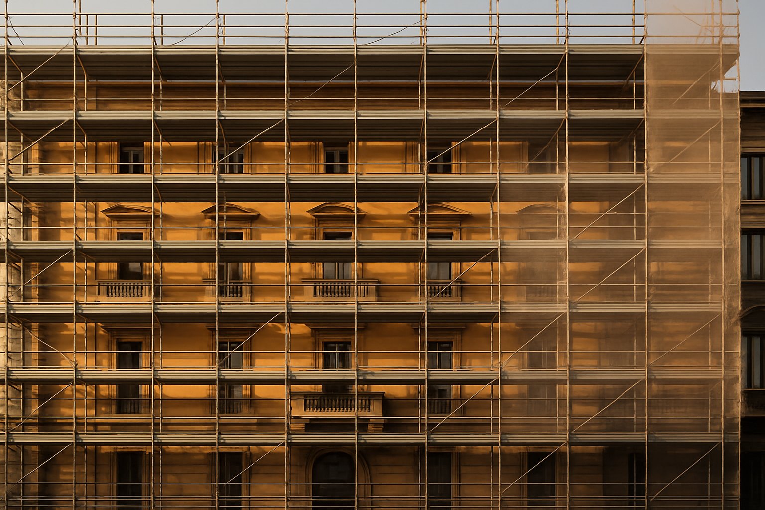 Ponteggio di facciata su edificio in Milano